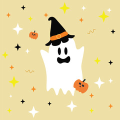 Art Print cute halloween poster with ghost and spider.
