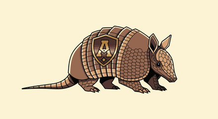 Armored Armadillo with Shield: A Detailed Illustration of the Animal.