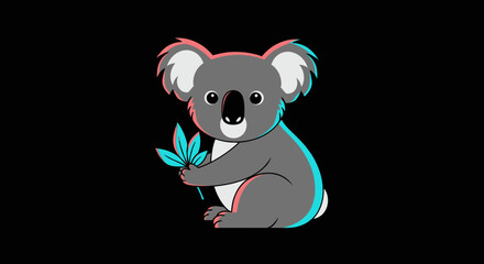 Cute cartoon koala bear with a digital glitch effect.