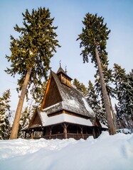 Wooden church in snowy forest (1)