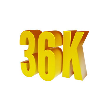 Golden 36K isolated on white background. Thank you for 36k followers. 3d render.