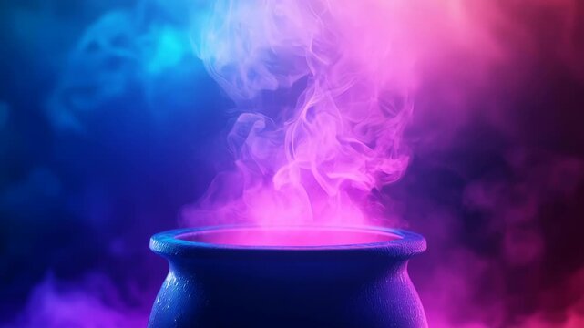 Spooky Halloween Cauldron with Pink and Blue Smoke Loop Background