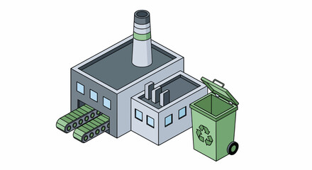Flat Vector Isometric Recycling Bin and Factory