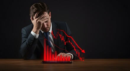 Frustrated Businessman with Falling Stock Market Graph on Smartphone Screen