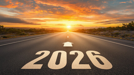 New Year 2026 road to success with sunrise and future vision concept