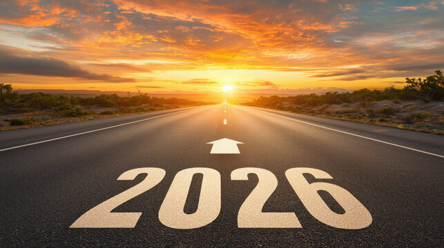New Year 2026 road to success with sunrise and future vision concept