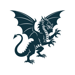 Naklejka premium Silhouette of a dragon with powerful wings spread, Vector Illustration.