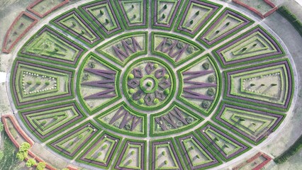 The symmetrical structure of the garden viewed from a high altitude overhead