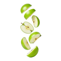 Fresh green apple slices isolated on transparent background