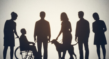 Obraz premium Overlapping Artistic Shadow Silhouettes Representing Social Inclusion, Accessibility, and Belonging – Modern Editorial Style with Minimal Background