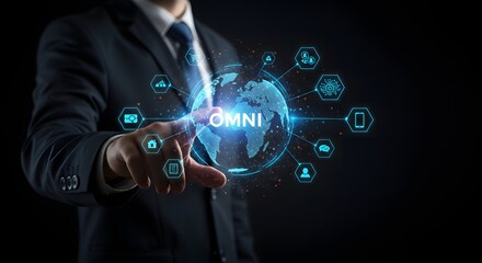 Omni Channel Business Strategy with Global Network and Digital Icons