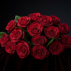 Obraz premium Red roses bloom dramatically in dark studio setting