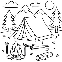 A camping illustration vector style coloring page