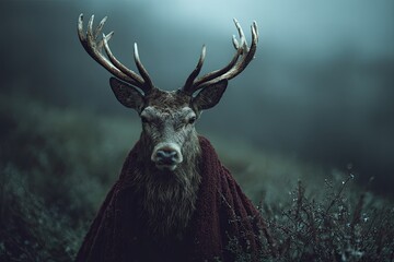 Fototapeta premium Majestic stag shrouded in mist