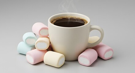 Hot Coffee Mug with Pastel Marshmallows