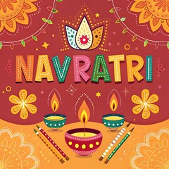 Navratri Festival: Colorful Illustration of Diwali Lights, Flowers, and Festive Designs