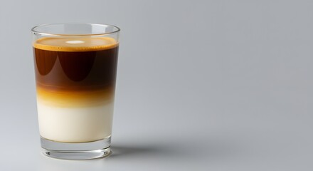 Iced Coffee Latte in Glass on Grey Background