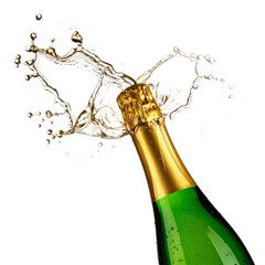 Champagne Bottle Opening With Golden Liquid Spray Isolated On Transparent Background