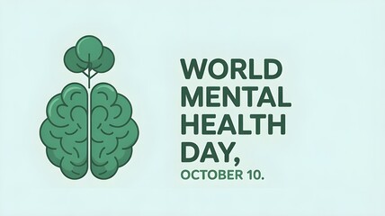 World Mental Health Day vector. Human brain with a tree vector. Mental health icon vector. A green tree growing from human brain vector. Mental Health Day Poster, October 10. Important day