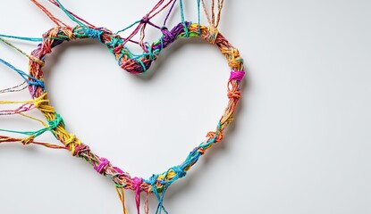 Colorful heart shape made of knotted threads