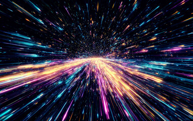 Vibrant Colorful Light Trails Bursting Out in a Dynamic Space