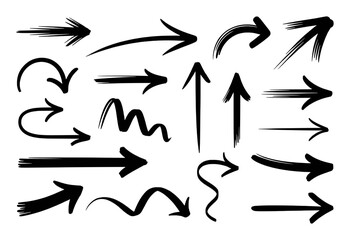 Collection of Hand-Drawn Black Arrows on a White Background