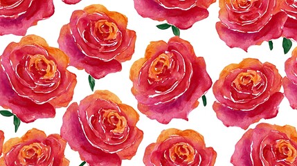 Fototapeta premium Continuous rose flower watercolor motif perfect for surface textures and fabric designs.
