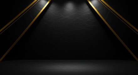 Black leather background with gold trim and spotlight creating a minimalist and luxurious scene