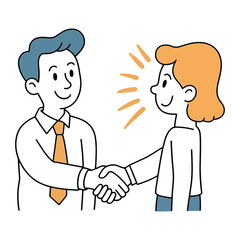 Fototapeta premium Two business people shaking hands in agreement, wearing a shirt and tie, handdrawn vector illustration