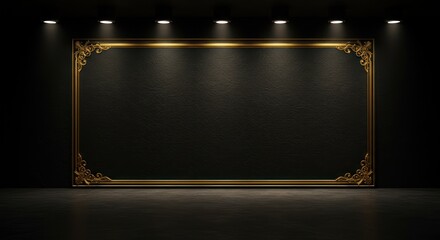 Framed leather rectangle gold ornate corners stage lighting dark setting
