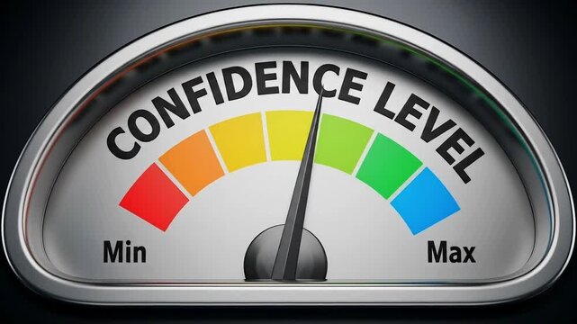 Colorful confidence meter displaying levels from minimum to maximum in a sleek design