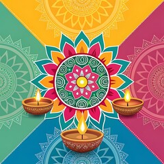 Vibrant Diwali Mandala Design: Festive Background with Colorful Patterns and Diyas
