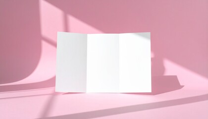 Blank White Brochure Mockup on Pink Background with Shadows