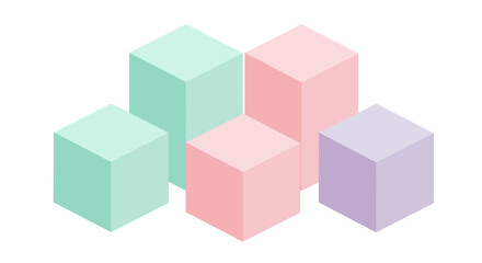 Fototapeta premium A minimalist isometric illustration of five 3D blocks in soft pastel colors, arranged like a simple bar chart on a white background.