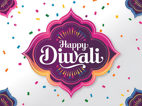 Ornate graphical greeting with confetti and decorative elements for a festival diwali social media post design