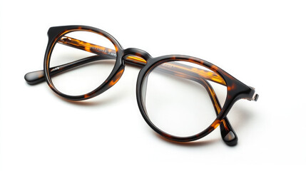 Round Tortoiseshell Eyeglasses with Amber and Brown Frame on White Background