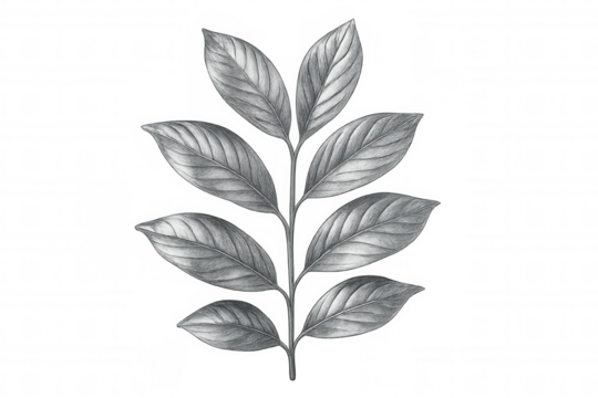Realistic pencil sketch of leaves on a branch, isolated on a transparent background, perfect for nature-themed designs