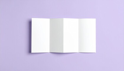 Fototapeta premium Empty White Tri-Fold Brochure Mockup Template on Light Purple Background, Top View
