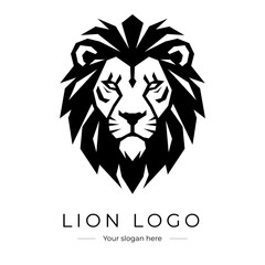Black lion logo vector design on white background looking front