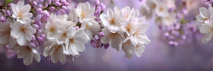 Fototapeta premium Delicate cherry blossoms in white and pink hues symbolize spring renewal and beauty, ideal for seasonal promotions, wellness, and nature-inspired designs
