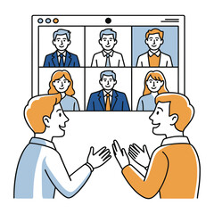 Naklejka premium Virtual meeting with colleagues business team having video conference call to discuss project and share ideas remotely