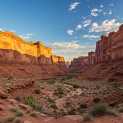 Fototapeta premium Canyon glows with sunlight in a desert landscape