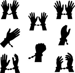 Handcuffs Hands Silhouette Set