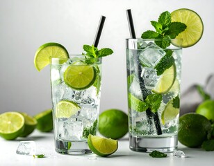 Fototapeta premium Refreshing lime cocktails with ice
