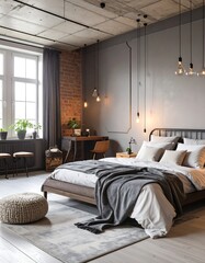 Modern industrial bedroom interior