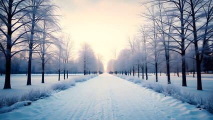 winter sunset in the forest