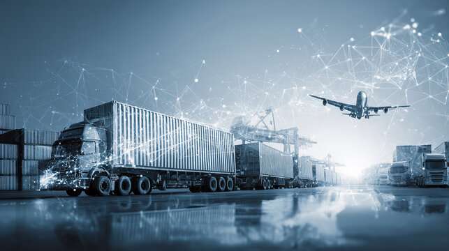 Smart Logistics and Digital Marketing Technology Concept with Data Network Visualization