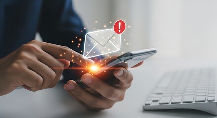 A person using a smartphone with a new email notification icon, concept of business communication and digital marketing technology