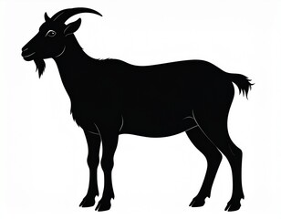 Silhouette of a Standing Black Goat with Horns and Beard Detailed Profile