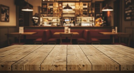 Restaurant table presents dining ambiance in blurred bar